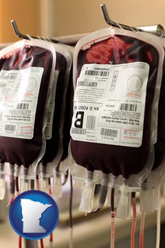 blood donation equipment being used at a blood bank - with Minnesota icon