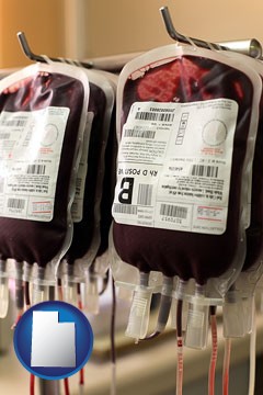 blood donation equipment being used at a blood bank - with Utah icon