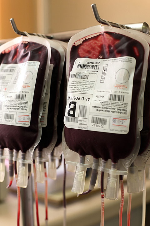 blood donation equipment being used at a blood bank