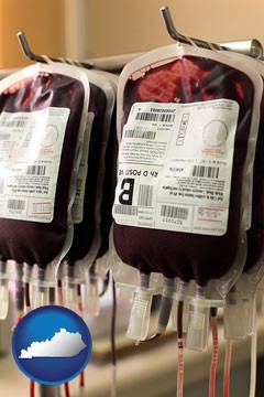 blood donation equipment being used at a blood bank - with Kentucky icon